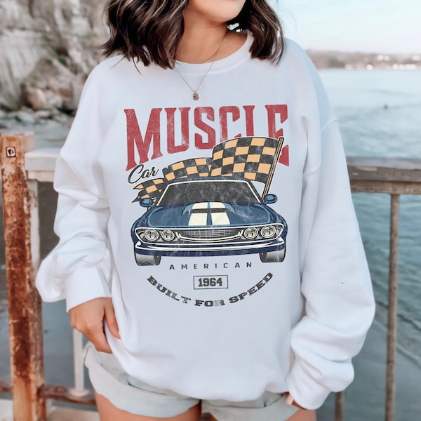 American Muscle Car Built For Speed Vintage | Personalized Gift | Custom Design Graphic Unisex Heavy Blend Crewneck Sweatshirt