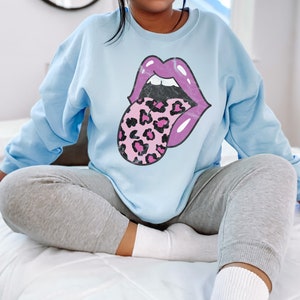 Leopard Tongue Out Rolling Stone Inspired Animal Print Personalized Gift Custom Design Graphic Unisex Heavy Blend Crewneck Sweatshirt