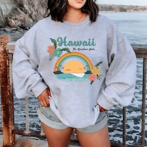 Hawaii The Rainbow State Aloha Oahu Maui Paradise | Personalized Gift | Custom Design Graphic Unisex Heavy Blend Crewneck Sweatshirt