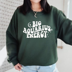 Big Aquarius Energy Zodiac Sign Pullover | Personalized Gift | Custom Graphic Design Unisex Heavy Blend Crewneck Sweatshirt