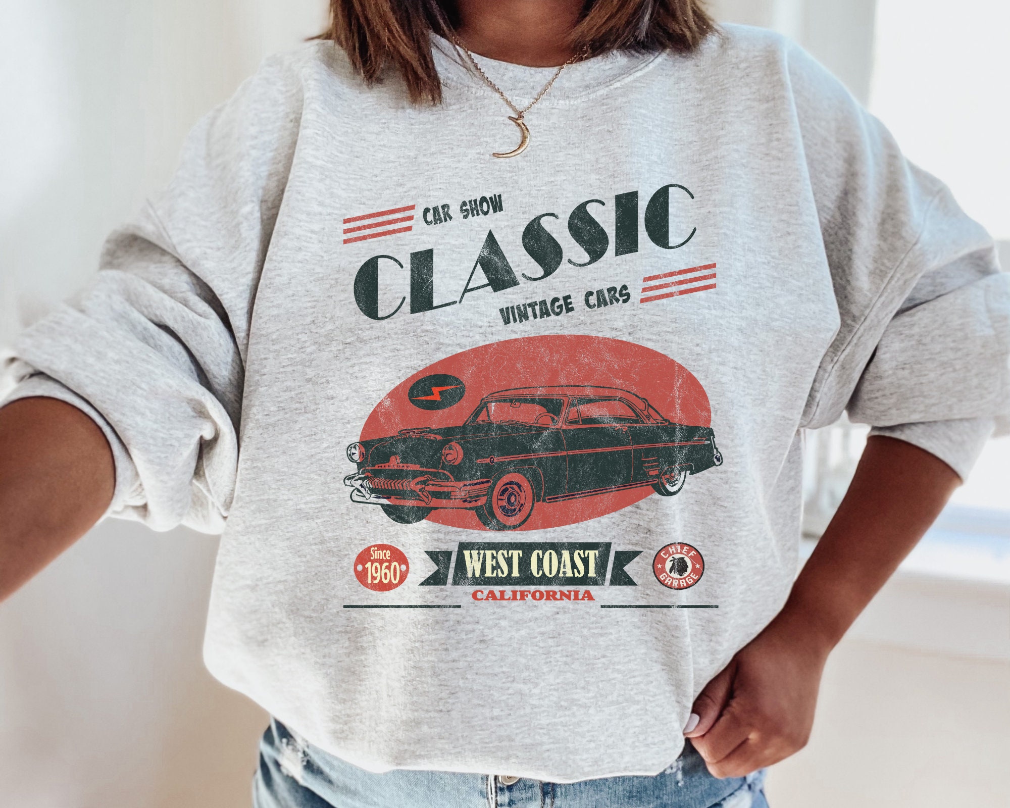 Classic Car Show West Coast Vintage Car Pullover | Etsy
