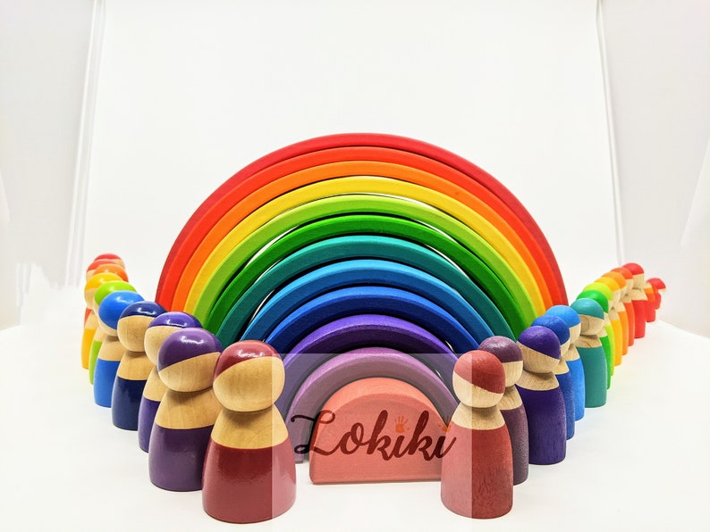 Rainbow Peg People Set of 12 toddler toy Montessori Dolls Wooden Peg Dolls Wood Toy Waldorf Play Sets Story playpuzzlecounting