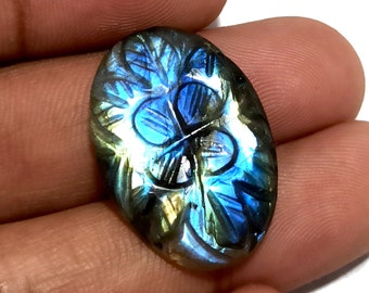 Natural Labradorite Cushion Shape Full Flashy Fire Screaming Carving Labradorite Loose Gemstone Carved 76.65 Cts Labradorite Pendant