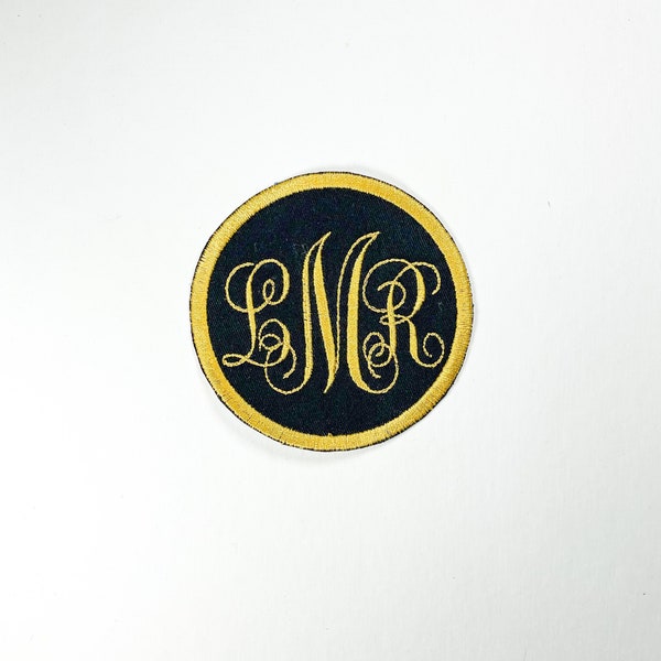 Custom Embroidered Vine Monogram Patch - Iron On - Choose your own colors and fabric - Circle