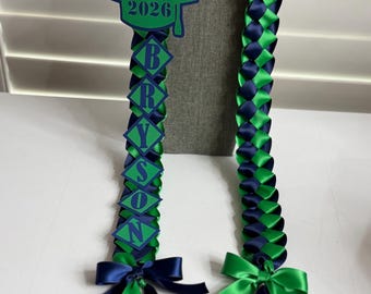 Personalized Graduation Open Ends Lei Custom Name Satin Ribbon Necklace Milestone Senior Ceremony Keepsake Handmade Braided Tribute