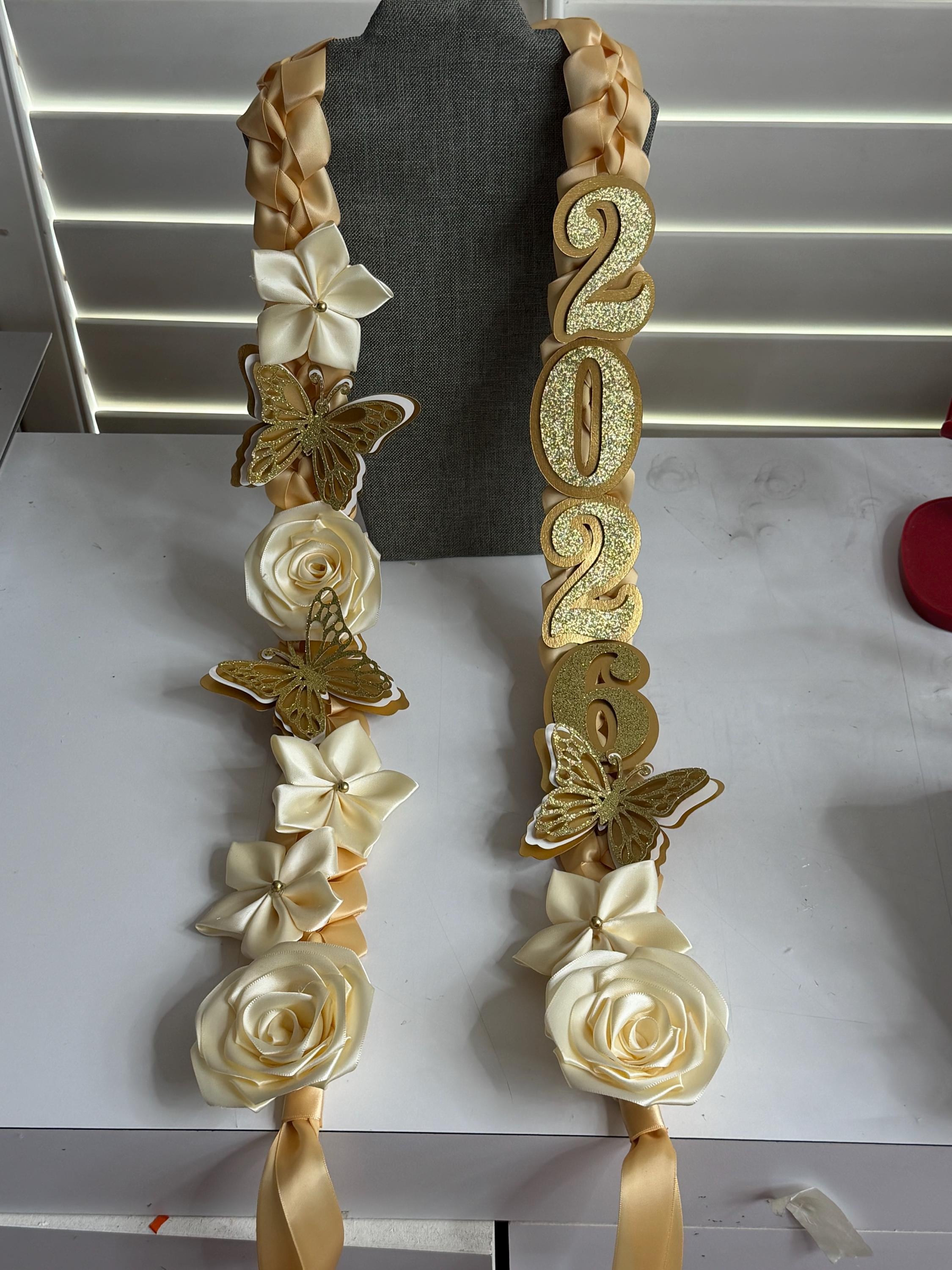 Graduation Sash Birthday Bachelorette Party Gold Champagne Ribbon Floral Butterfly Glitter Celebration Accessory Woman Gift Senior Keepsake
