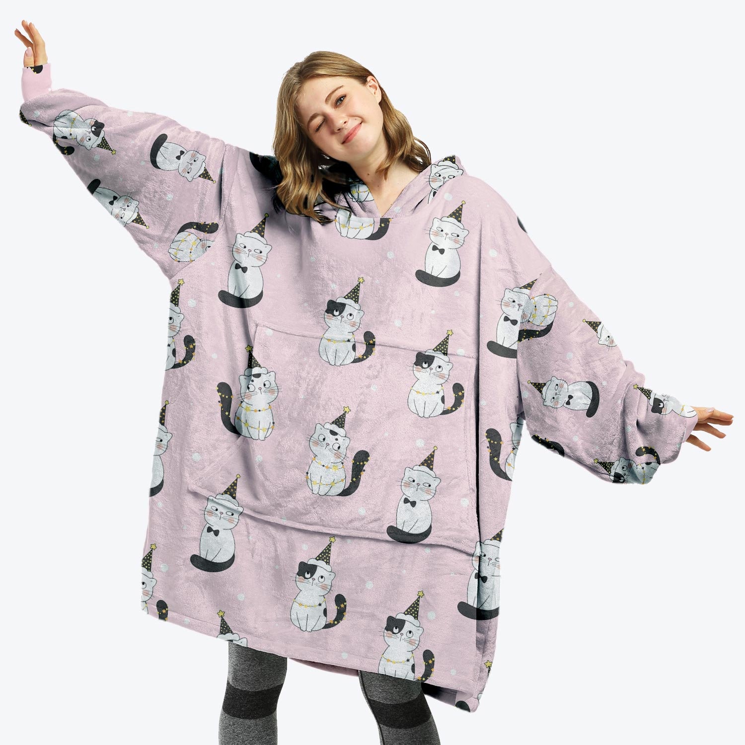 Cat Merry Christmas Pink Pastel OVERSIZED BLANKET HOODIE Etsy