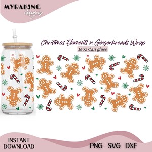 Gingerbread Man 16oz Libbey Can Glass SVG, Christmas Gingerbread Wrap Svg, Christmas Svg, Winter Holiday Png Cute Xmas Svg Digital Download.