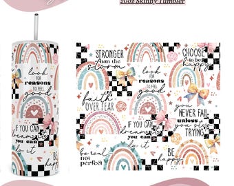 Positive Affirmations Tumbler Wrap, 20 Unzen Skinny Tumbler PNG Kokette Retro Positive Zitate Nahtloses Design PNG Sublimation Digitaler Download.