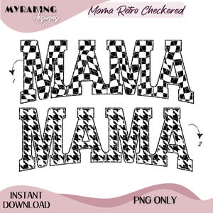 Mama Retro Checkered for PNG, Digital Png File Mama Distressed Checker, Printable Sticker, PNG Sublimation Design, Instant Digital Download.