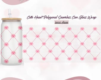 Cute Heart Polygonal Seamless Wrap 16oz Glass Can Svg, Valentine's Day Libbey Glass Can Wrap, Love Libbey Wrap, Svg Files for Cricut