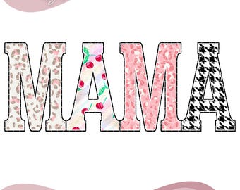 Mama Leopard Checker Cherry Letters PNG Sublimation, Cute Retro Mom Shirt Design, Trendy PNG, Mother's Day Png, Aesthetic, Digital Download.