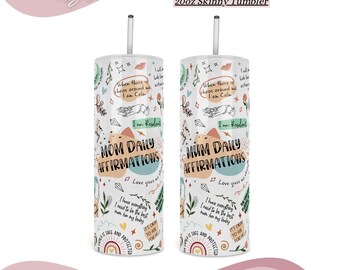 Mom Daily Affirmations 20oz Skinny Tumbler Wrap PNG Sublimation png Mom Affirmation Mental health PNG Seamless png set of 2 Digital Download