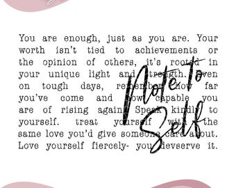 Note to Self SVG, Motivational PNG, Mental Health svg, Positive Inspirational Quotes, Dear Person Behind Me, Love yourself Digital Download.