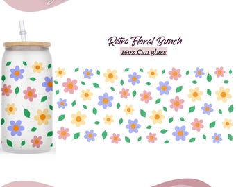 Retro Daisy 6oz Libbey Can Glass Wrap Svg ,Daisies Svg, Daisies Libbey Glass, Flowers Libbey Can, PNG Digital Download, Cute Daisies Bunch.