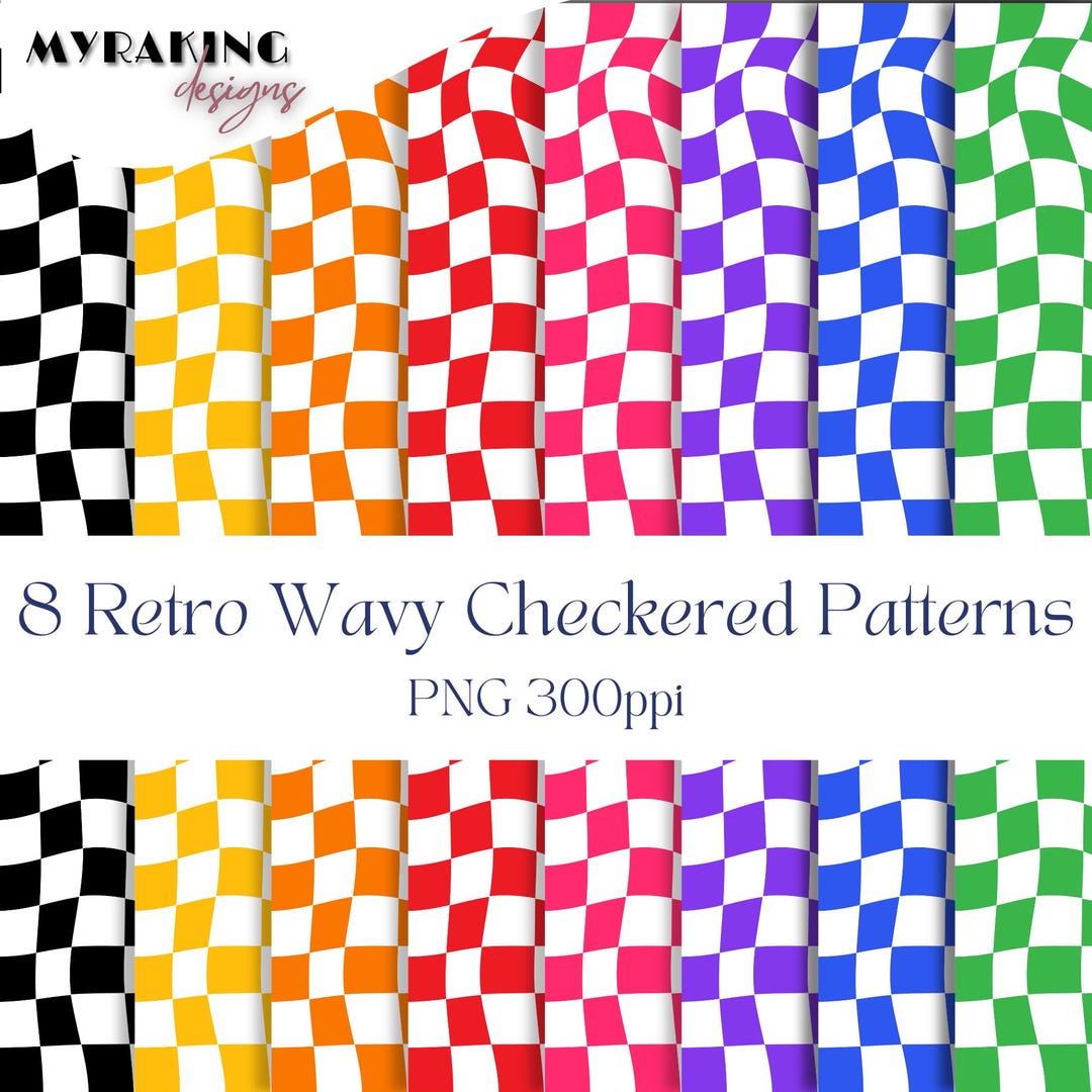 Checker Design Printable Retro Wavy Checkered PNG Bundle, Checkerboard Printable Background ...