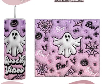 Bicchiere sottile da 20 once con vibrazioni spettrali gonfiate in 3D PNG Wrap, Puff Halloween Ghost PNG, Design a sublimazione Boo carino, Download digitale istantaneo png.