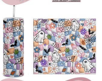3D Inflated Retro Halloween 20oz Skinny Tumbler PNG Wrap, Cute Halloween Design Png, Puffy Cute Ghost PNG, Spooky Vibes, Digital Download