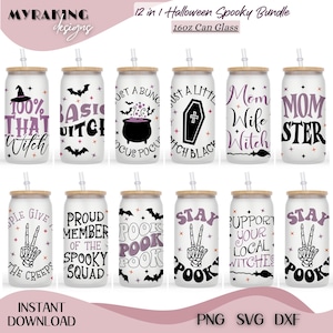 Halloween Spooky 16oz Libbey Glass Can SVG Bundle, Halloween Cup Wrap, Spooky Glass Cup Wrap Bundle Svg, Files for Cricut, Digital Download.