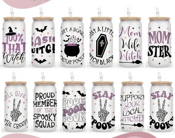 ハロウィーンの不気味な 16 オンスの Libbey ガラス缶 SVG バンドル、ハロウィーンのカップ ラップ、不気味なガラス カップ ラップ バンドル SVG、Cricut 用ファイル、デジタル ダウンロード。
