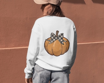 Retro Fall Pumpkin Preppy PNG, Halloween Jack O’ Lantern png, Girly Autumn png, Checkered Bow Png, Checkered Halloween Png, Digital Download