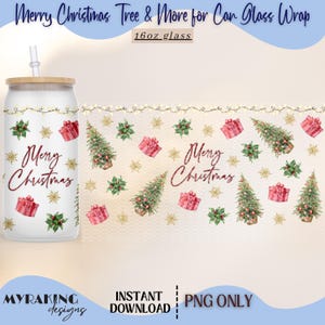 Merry Christmas 16oz Glass Can Wrap, Christmas 16oz Libbey Glass Can Wrap, Cartoon 16oz Tumbler Png