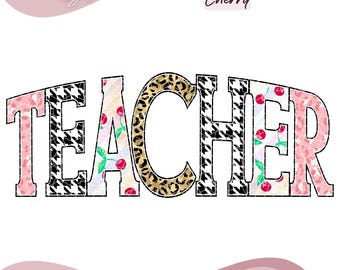 Teacher Leopard Checker Cherry Letters PNG Sublimation, Cute Retro Teacher Shirt Design, Trendy PNG, Teacher's Day Png, Digital Download.