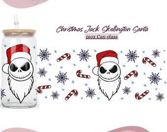Jack Christmas Santa Candy Snowflake 16oz Libbey Can Glass SVG Christmas Jack Ghost Skellington SVG Wrap for Coffee Glass Digital Download.