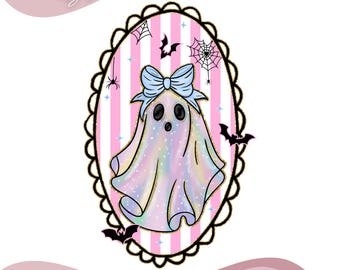 Lazo de coqueta preppy iridiscente fantasma PNG, Halloween femenino PNG, Calabaza fantasma PNG, Fantasma de discoteca lindo PNG, Diseño de Halloween Boo, Halloween png.