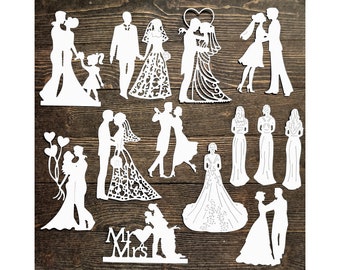 Wedding Themed Paper Die Cuts 13 Pcs, Card Making Supplies, Card Toppers, Journal and Scrapbook Ephemera, White Die Cuts, Wedding Crafts