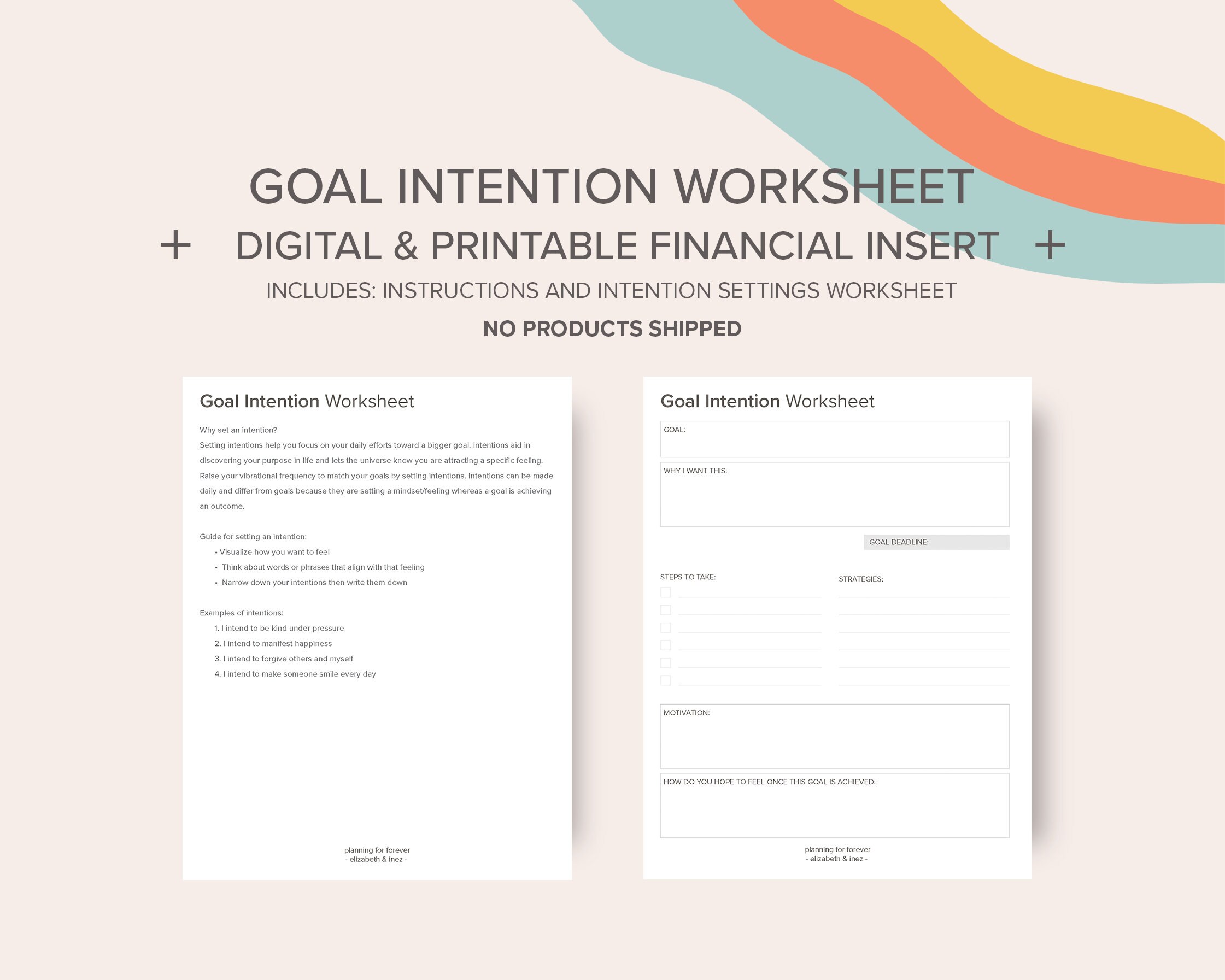 Goal Intention Worksheet Easy Printable | Etsy