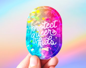 Protect Queer Kids Sparkly Vinyl Sticker | LGBTQ+ Laptop Sticker