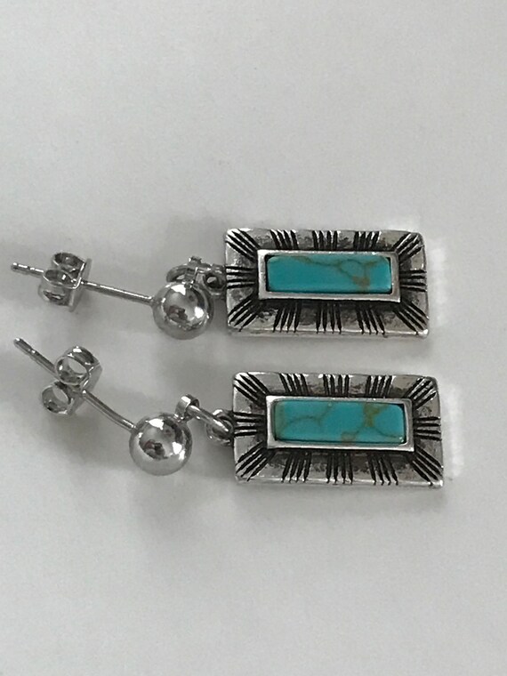Western Trail Rectangle Turquoise Gem stone on Si… - image 7