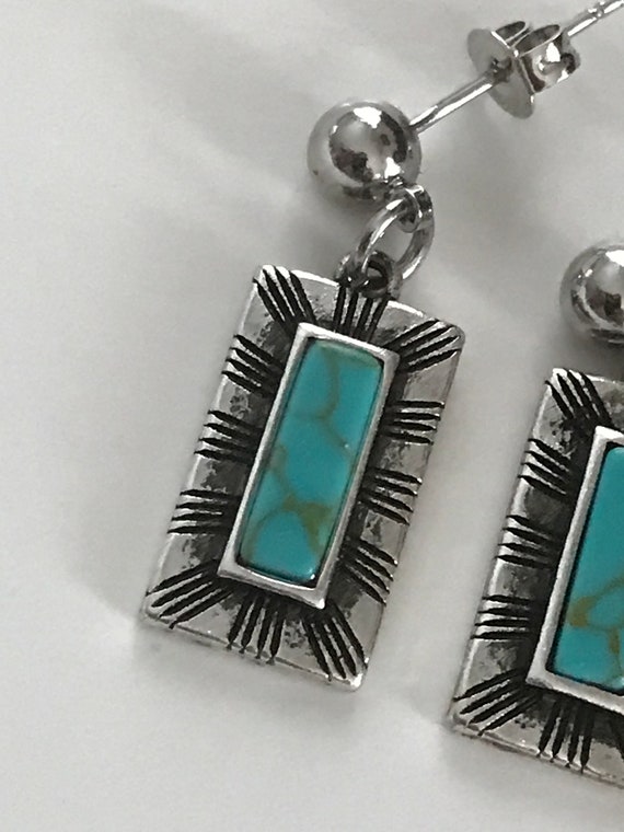 Western Trail Rectangle Turquoise Gem stone on Si… - image 2