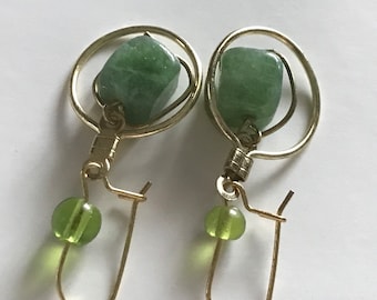 Green Chalcedony Cubed Gemstone Dangle Earrings