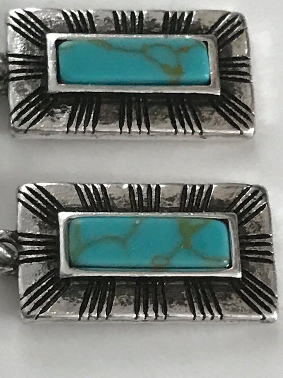 Western Trail Rectangle Turquoise Gem stone on Si… - image 9