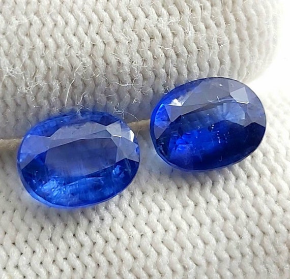 Natural Blue Kyanite Gemstone Pair: Oval Faceted Loose Stones (7x9