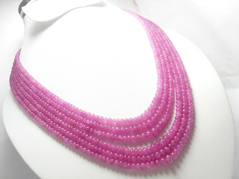 smooth plain beads,16-inchs Natural pink sapphire roundelle beads Gemstone Necklace 7 to 4 mm pink sapphire Necklace