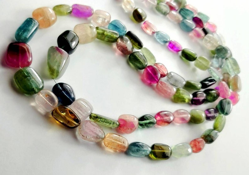 Weight 264 Carats Natural Multi Tourmaline Gemstone tumbled Necklace Tourmaline beads Necklace 16 Inches 2 Strand