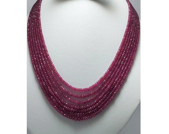 Natural Ruby Rondelle Beads Necklace - Faceted Cut, 16 Inches