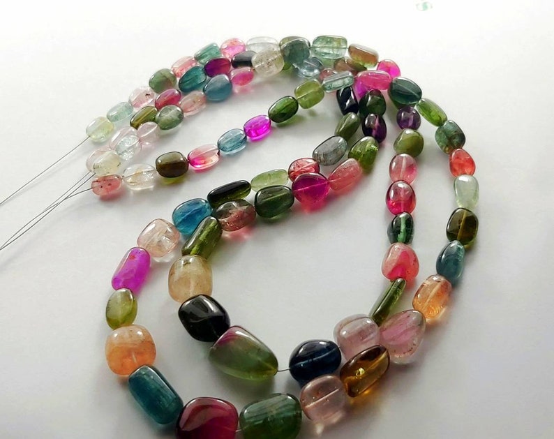 Weight 264 Carats Natural Multi Tourmaline Gemstone tumbled Necklace Tourmaline beads Necklace 16 Inches 2 Strand