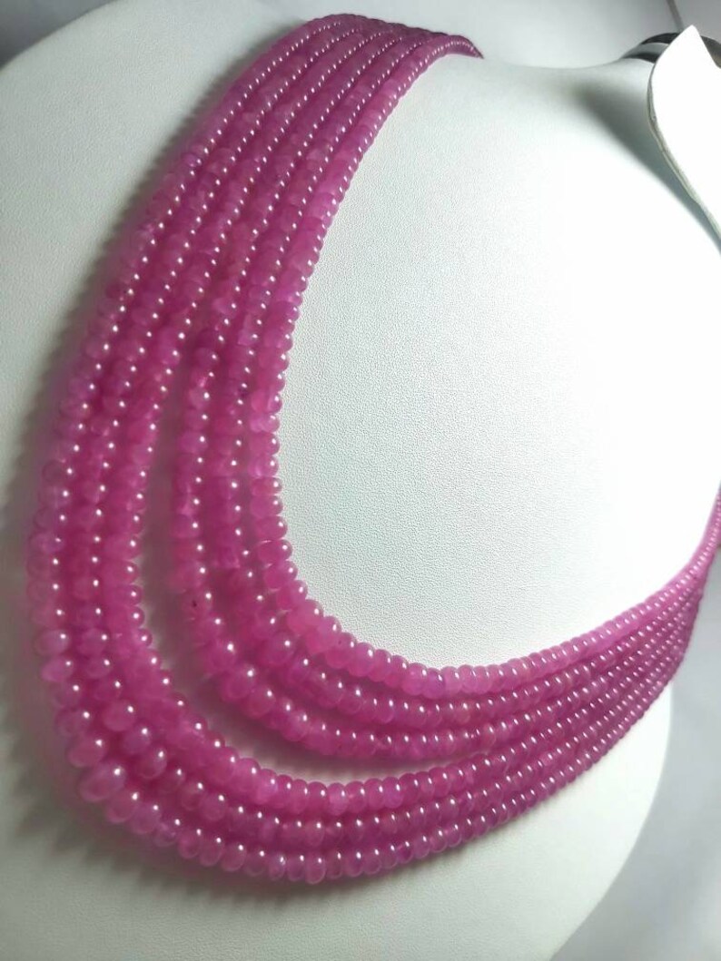 smooth plain beads,16-inchs Natural pink sapphire roundelle beads Gemstone Necklace 7 to 4 mm pink sapphire Necklace
