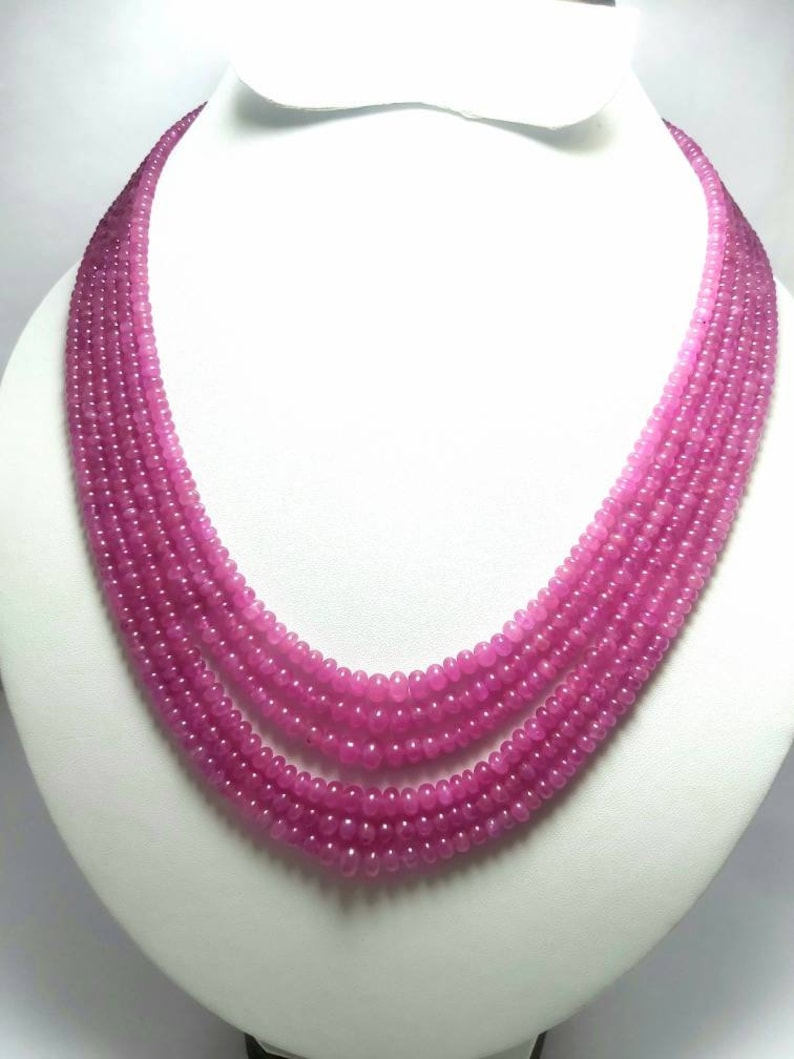 smooth plain beads,16-inchs Natural pink sapphire roundelle beads Gemstone Necklace 7 to 4 mm pink sapphire Necklace