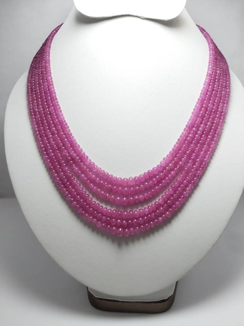 smooth plain beads,16-inchs Natural pink sapphire roundelle beads Gemstone Necklace 7 to 4 mm pink sapphire Necklace