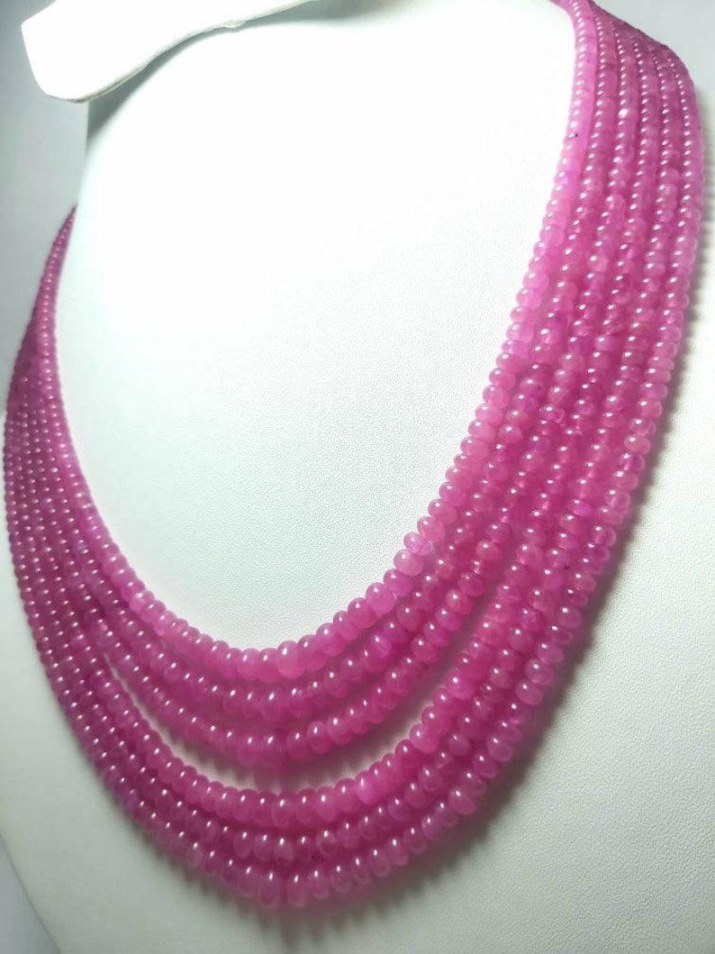smooth plain beads,16-inchs Natural pink sapphire roundelle beads Gemstone Necklace 7 to 4 mm pink sapphire Necklace