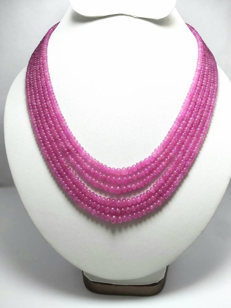 smooth plain beads,16-inchs Natural pink sapphire roundelle beads Gemstone Necklace 7 to 4 mm pink sapphire Necklace