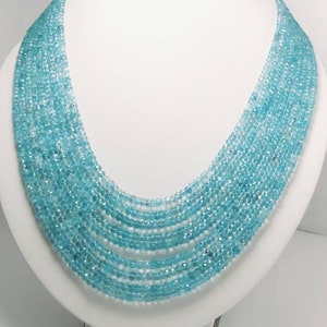 Natural Aquamarine Faceted Beads Rondelle Shape Size - 3 To 5 MM 3 strands Aquamarine Gemstone Bead For Necklace 16 Inches