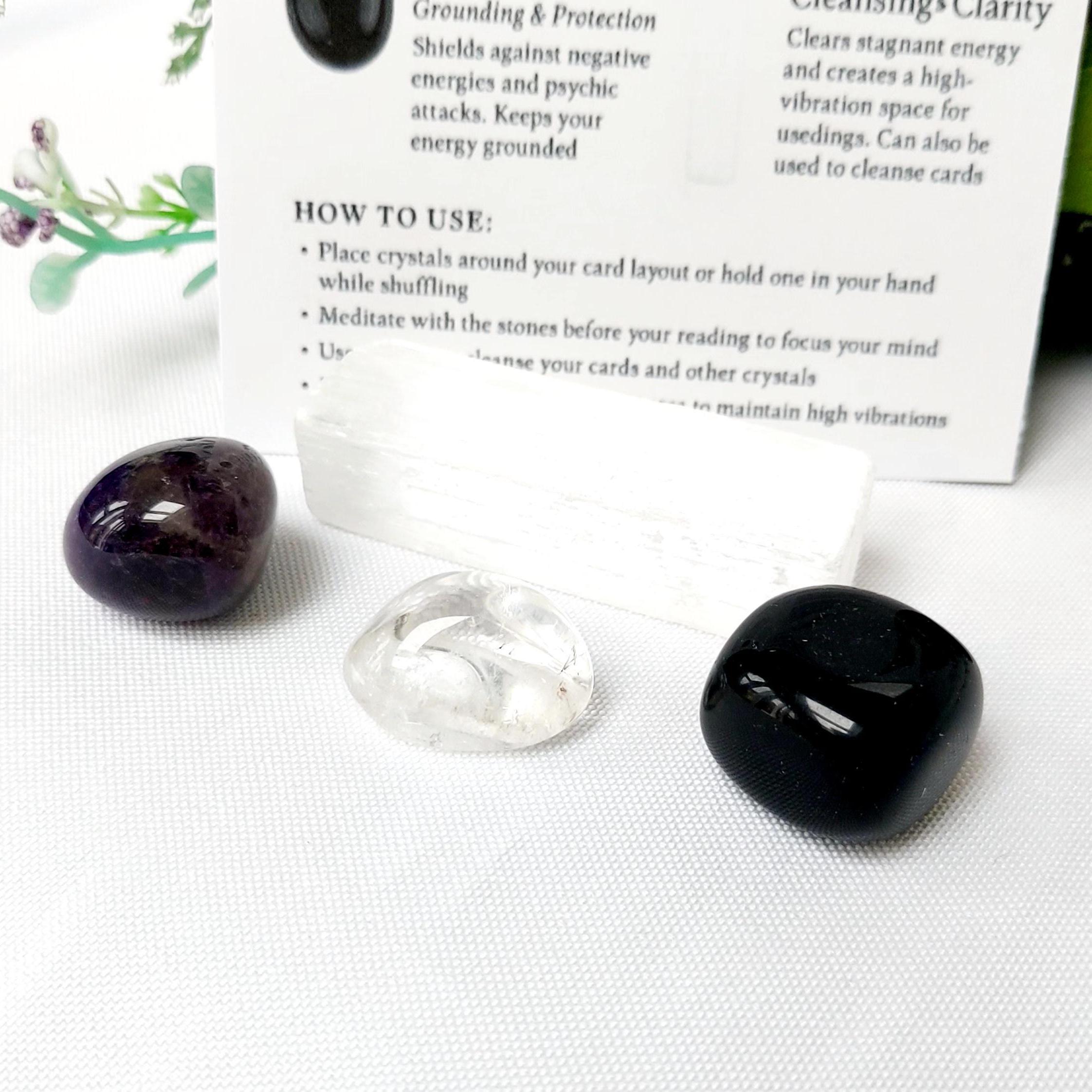 Tarot Crystal Kit, Amethyst, Obsidian, Quartz, Selenite, for