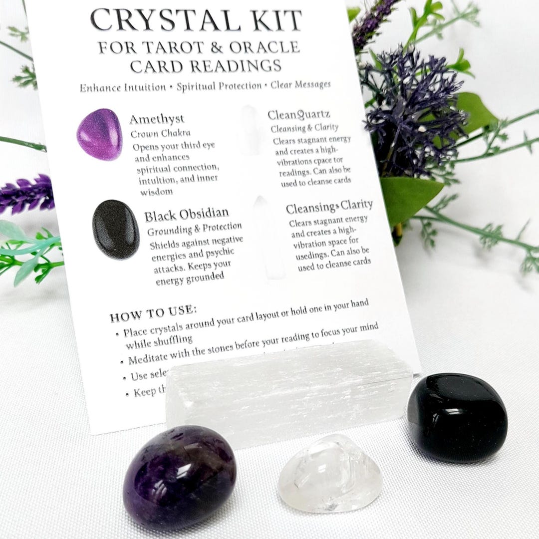Tarot Crystal Kit, Amethyst, Obsidian, Quartz, Selenite, for