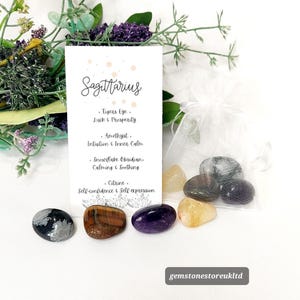 Sagittarius Zodiac Crystal Kit, Citrine, Amethyst, Snowflake Obsidian Tiger Eye, Crystal Healing Set. Sagittarius Birthday Gift. UK Seller.